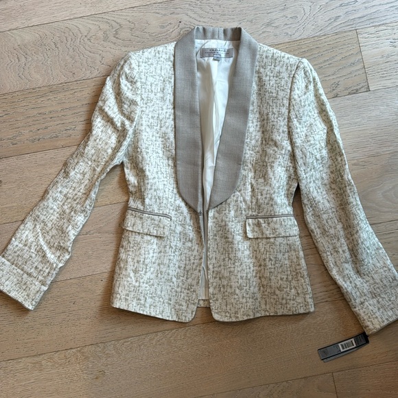 White cream and tan linen suit blazer jacket Tahari 0P BNWT - Picture 1 of 4